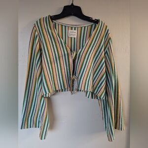 Boheme Goods Stripe Tie Top, Multicolor- Green, Yellow, White, Brown (SIZE 1)